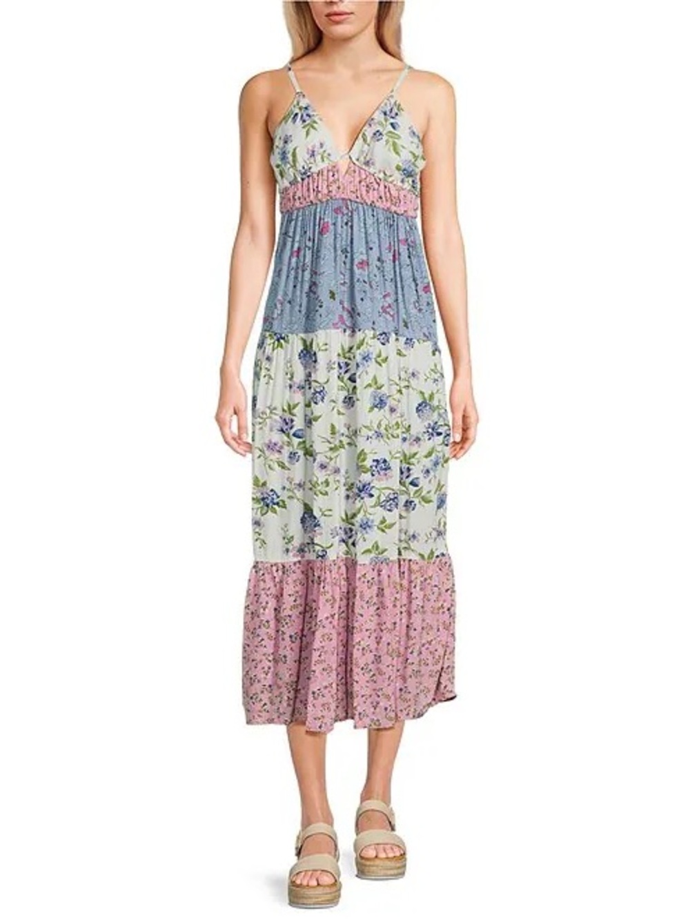 Angie Floral Colorblock Boho Maxi Dress Size M NWT